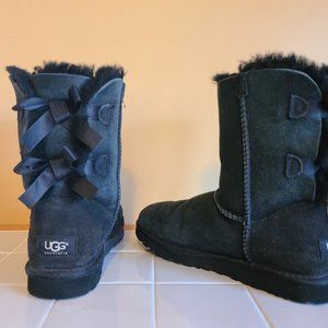 UGG Australia Boots Womens Bailey Bow Midcalf Flats 1002954 Black Suede Size 8